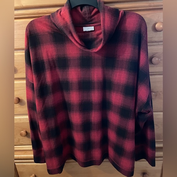 J. Jill Sweaters - J. Jill Red and Black Plaid Turtleneck/cowl neck Top